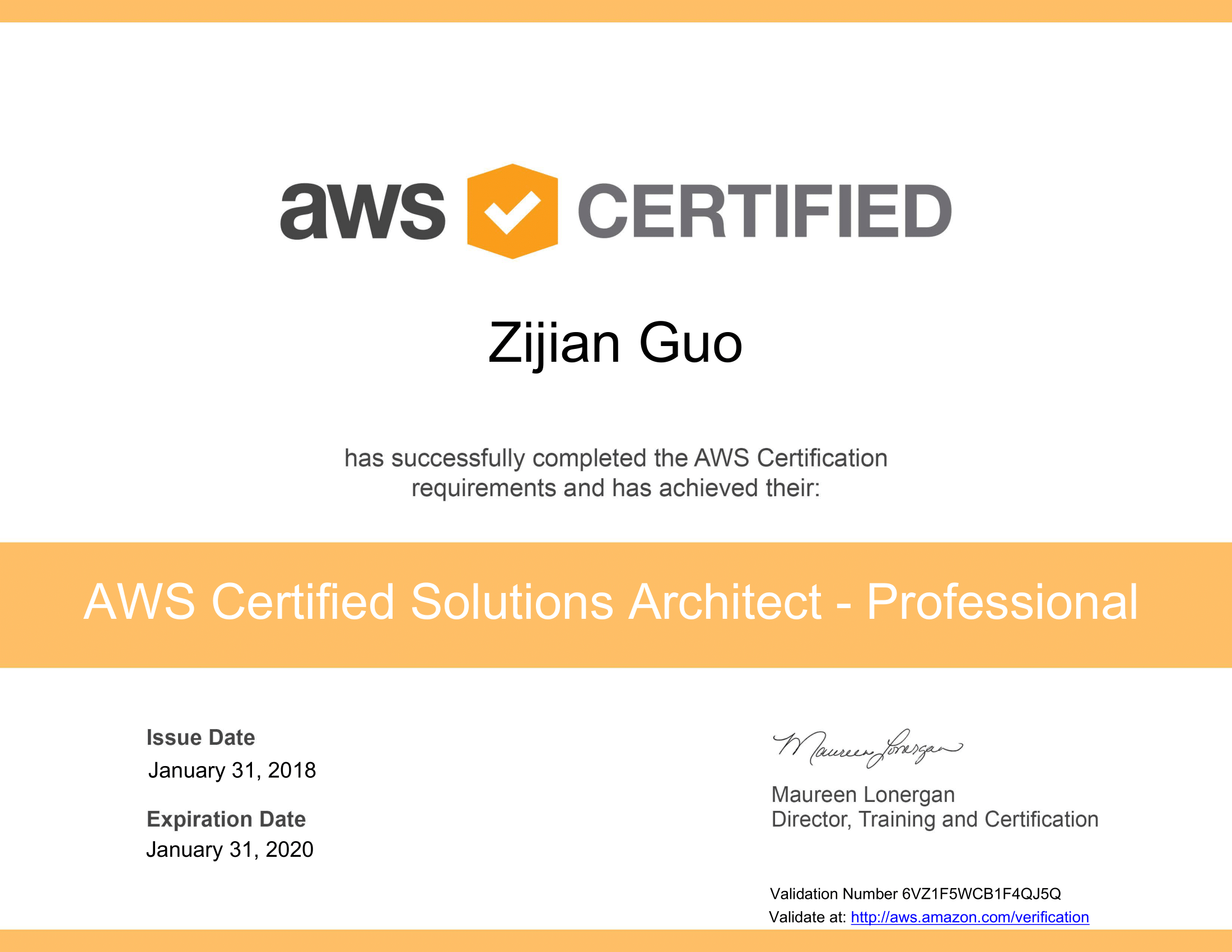 AWS Certified Solutions Architect – Professional certificate